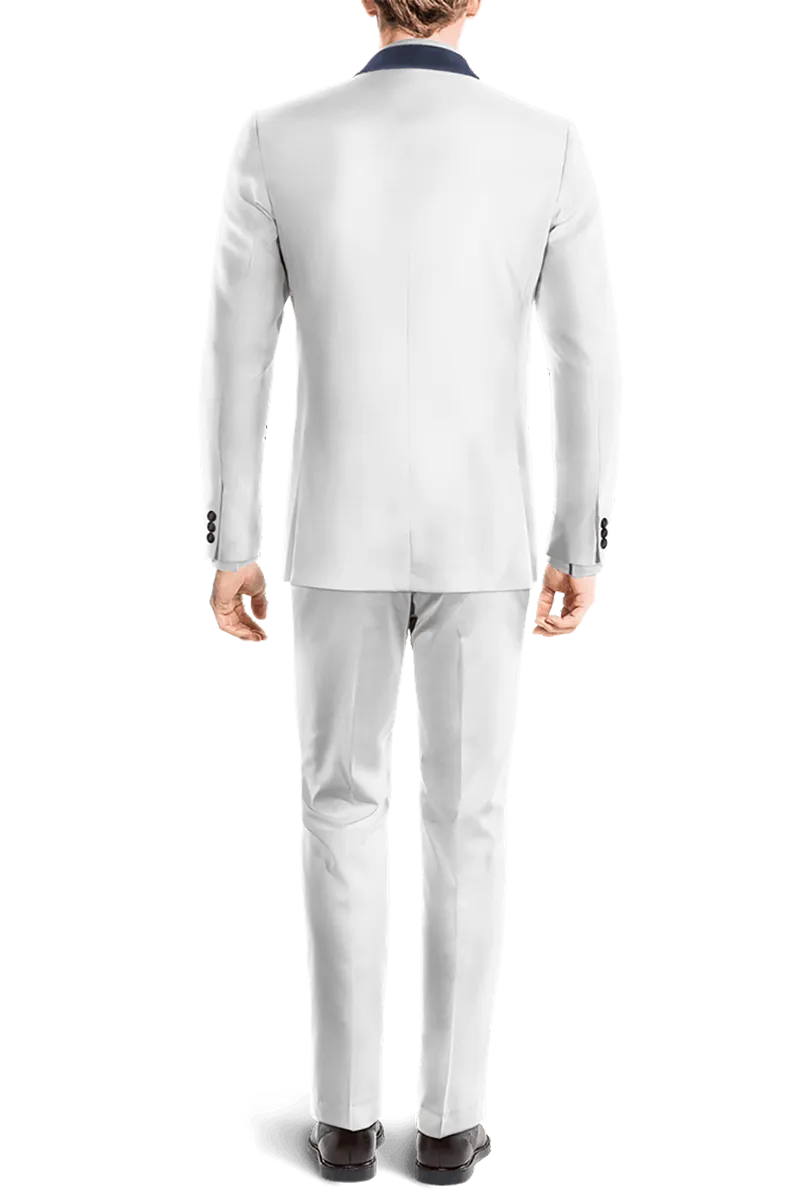 White Double Breasted Tuxedo with Blue Lapel Suit