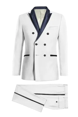White Double Breasted Tuxedo with Blue Lapel Suit