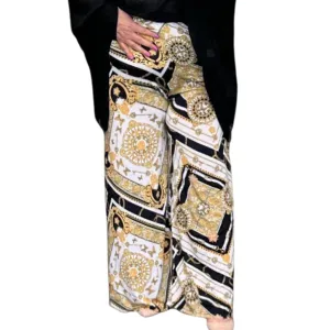 WHITE GOLD COMPASS PRINT PALAZZO TROUSERS