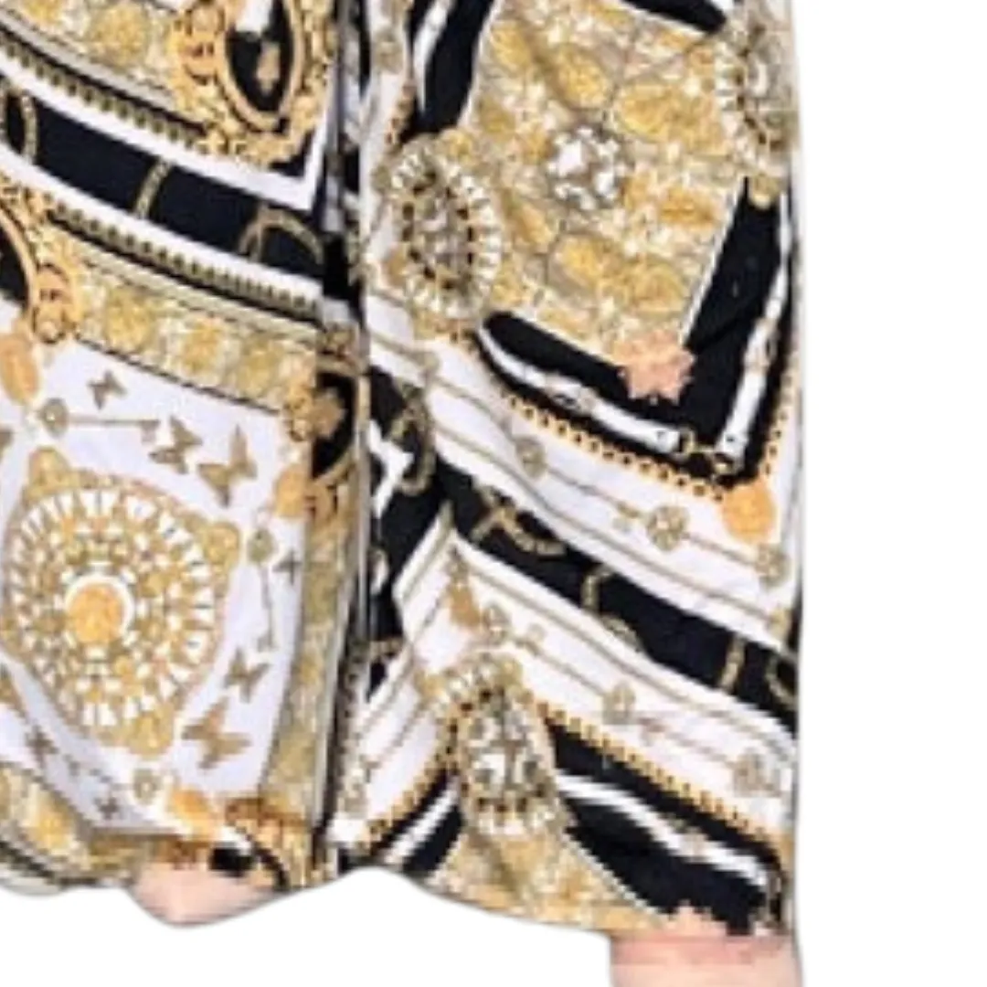 WHITE GOLD COMPASS PRINT PALAZZO TROUSERS