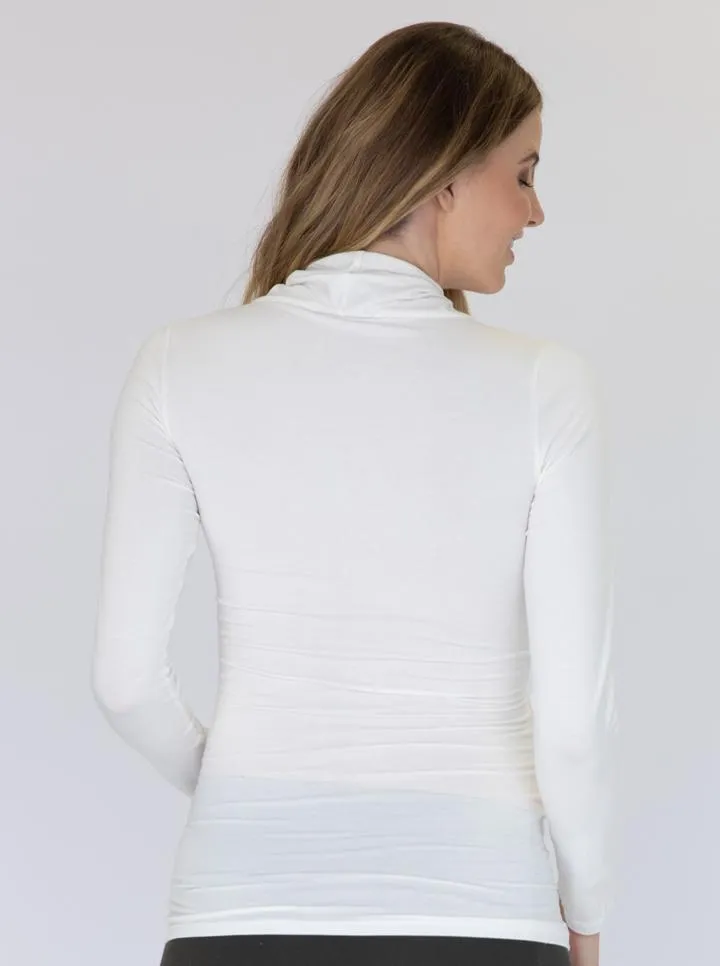 White Maternity V-Neck Crossover Bamboo Long Sleeve Top