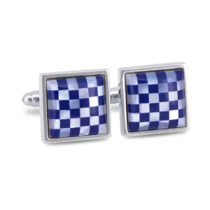 White Mother of Pearl and Blue Checks Cufflinks
