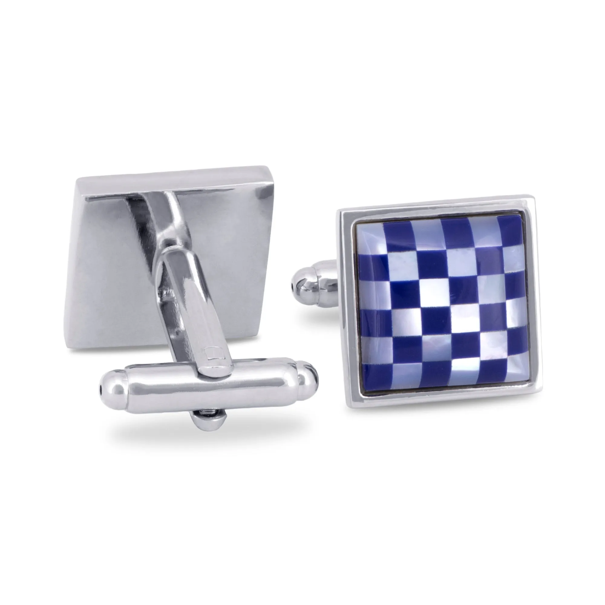White Mother of Pearl and Blue Checks Cufflinks