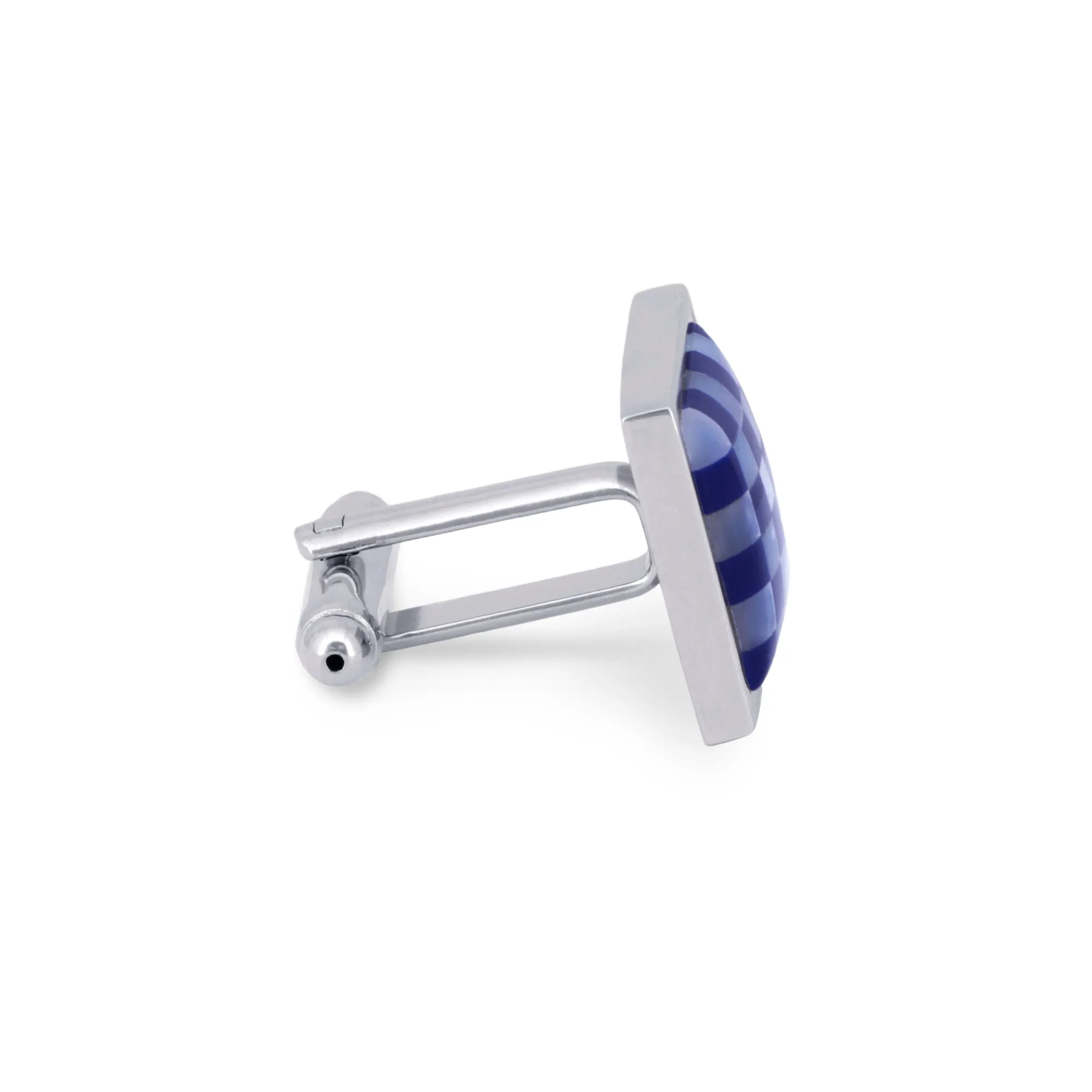 White Mother of Pearl and Blue Checks Cufflinks