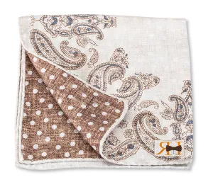 White/Brown Paisley/Dot Pocket Square - 5649