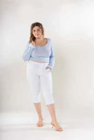 Wholesale White Denim Plus Size Cropped Trousers