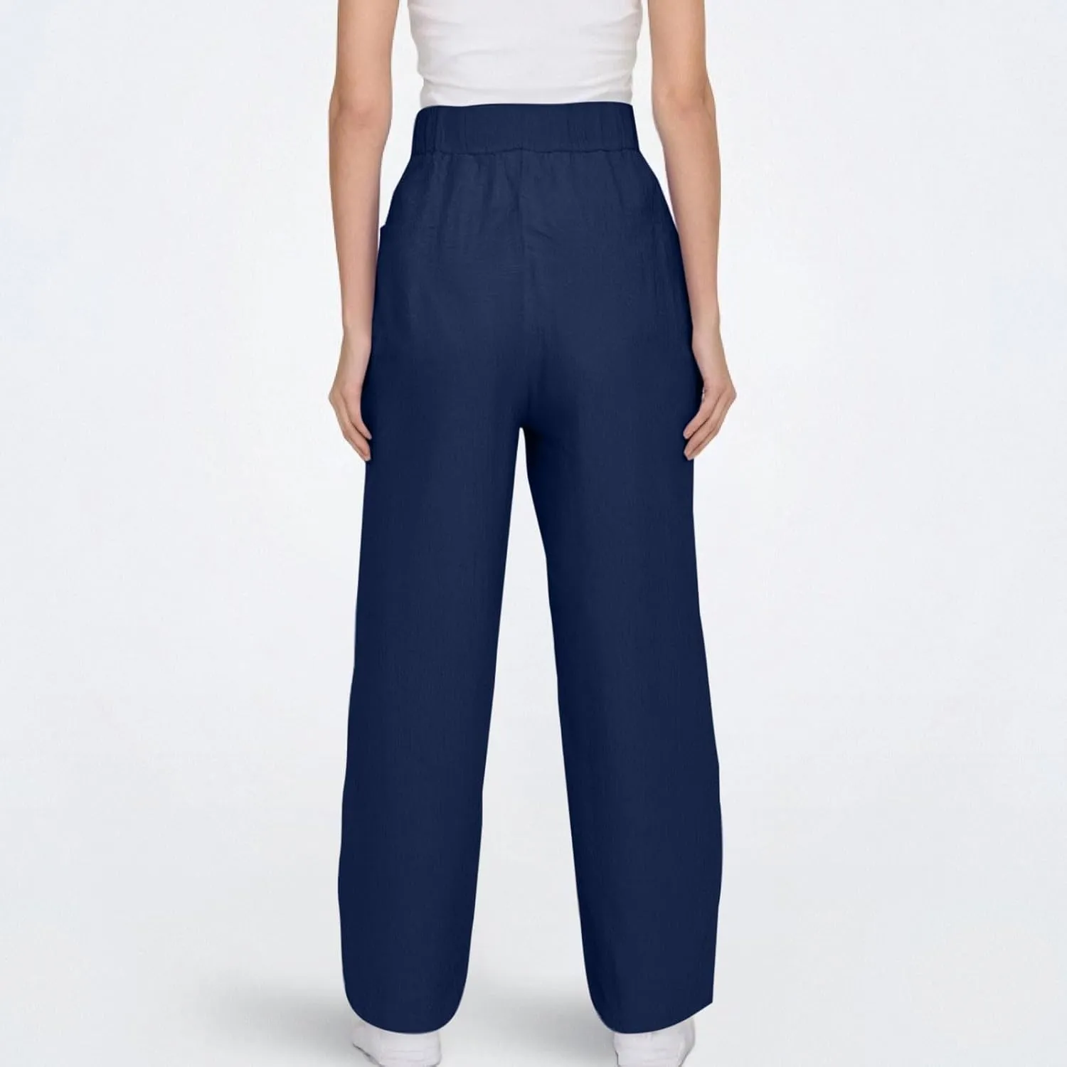 Wide Leg Linen Pants Women Baggy Lounge High Waist Summer Pants Casual Comfy Boho Beach Cotton Trousers with Pockets