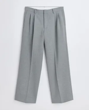 WIDE PLEATED TROUSER . GREY MELANGE