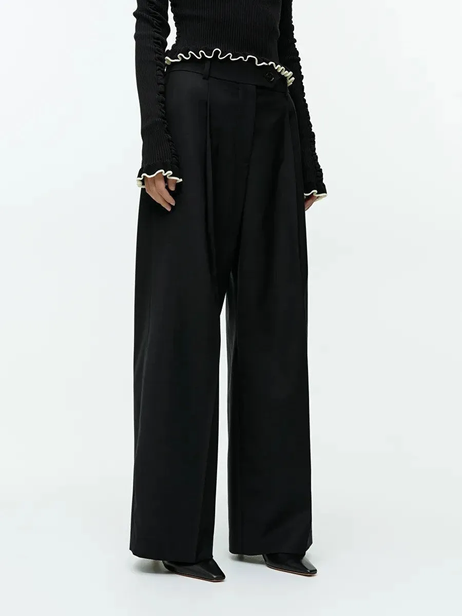 Wide Wool Blend Trousers