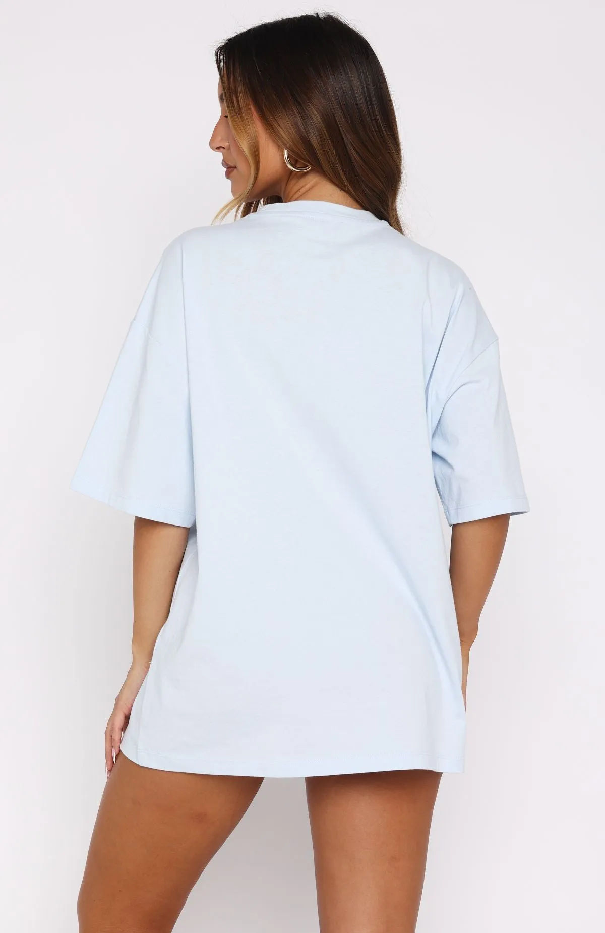 Lucky Thirteen Kalena Oversized Tee Blue Flatlock Seams Adjustable Hem