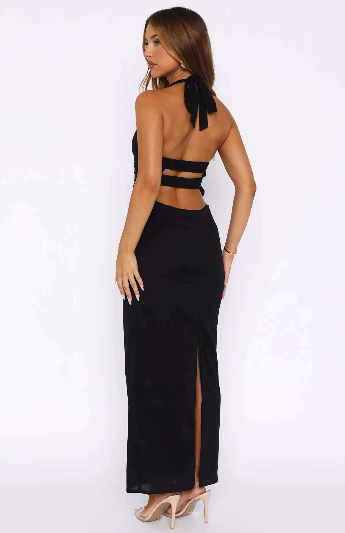 Multi Panel Design Relaxed Tank Counting On It Halter Maxi Dress Black