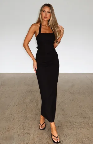 Counting On It Halter Maxi Dress Black Tubular Body Construction