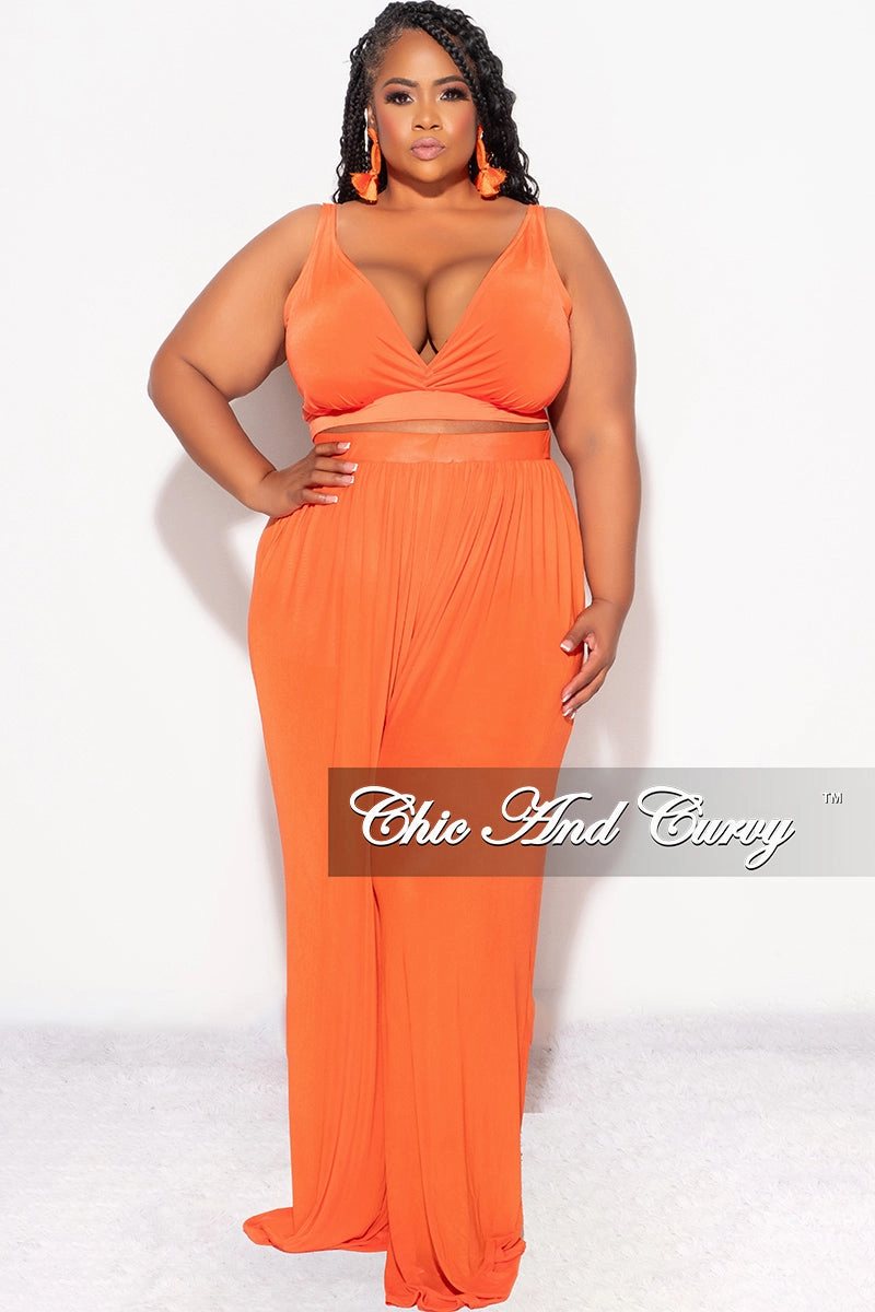 Final Sale Plus Size Mesh 3pc Set Top, Bralette, & Pant with Briefs in Orange Body Movement Chill Style