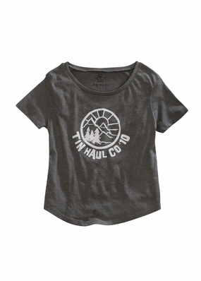 Tin Haul Womens Circle Mountain Scene Grey 100% Cotton S/S T-Shirt Current Style Multi Functional Pockets