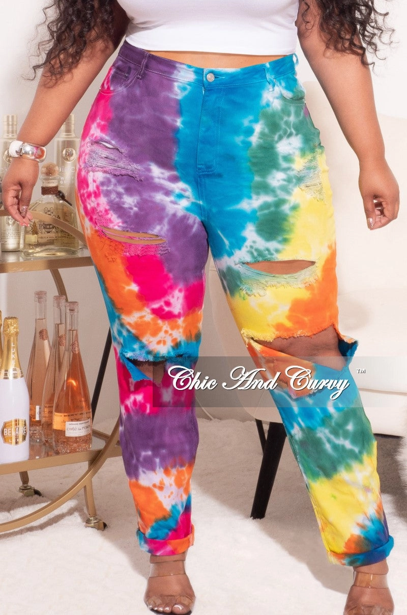 High Stretch Fit Multi Use Final Sale Plus Size Multi-Color Tie Dye Pants