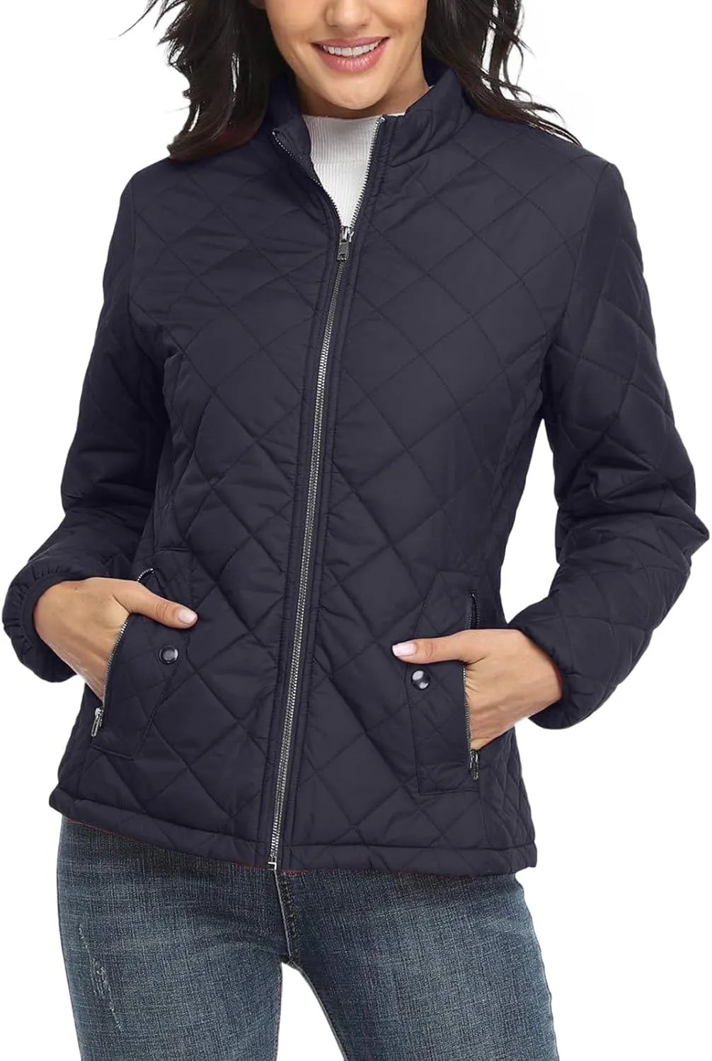 Winter Coats for Women Casual Long Sleeve Warm Quilted Jacket Full Zip Cropped Puffer Coat 2024 Outdoor Outing Outwear