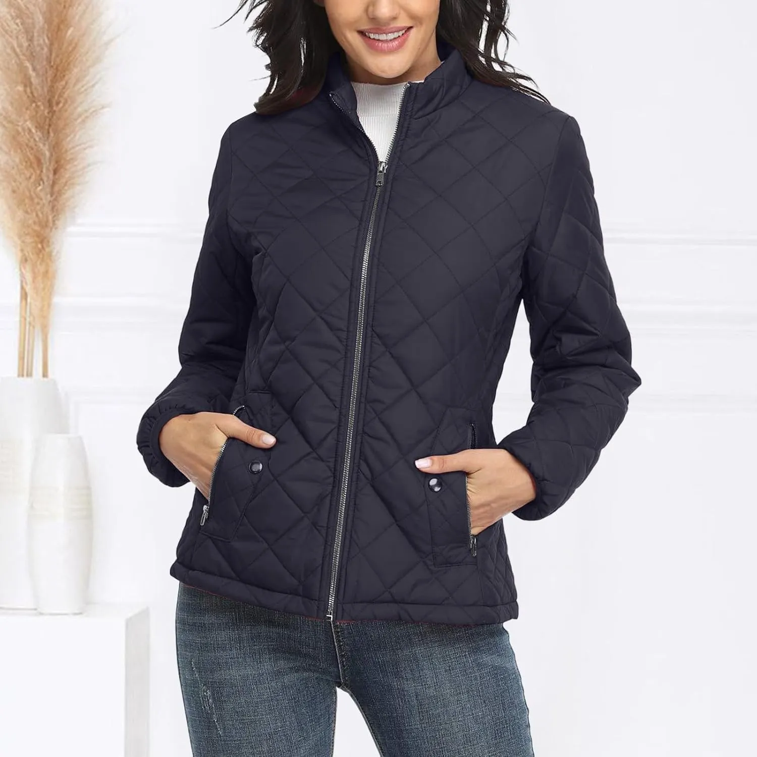 Winter Coats for Women Casual Long Sleeve Warm Quilted Jacket Full Zip Cropped Puffer Coat 2024 Outdoor Outing Outwear