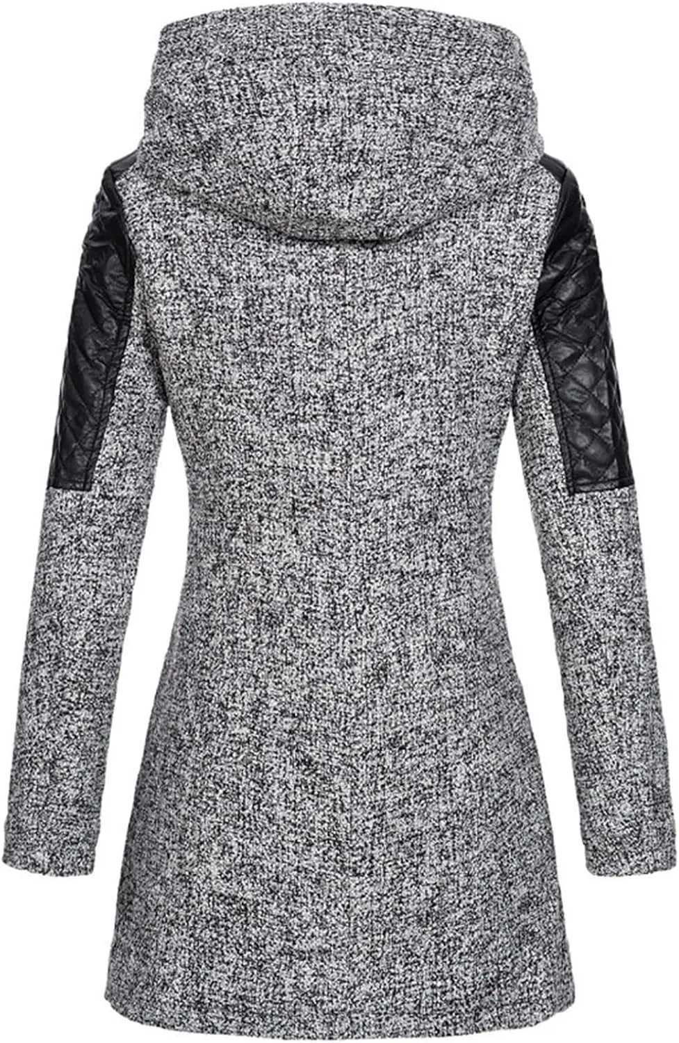 Winter Jackets for Women Wool Blend Patchwork Pea Coats Long Sleeve Zip Up Hooded Fleece Warm Overcoat with Pockets