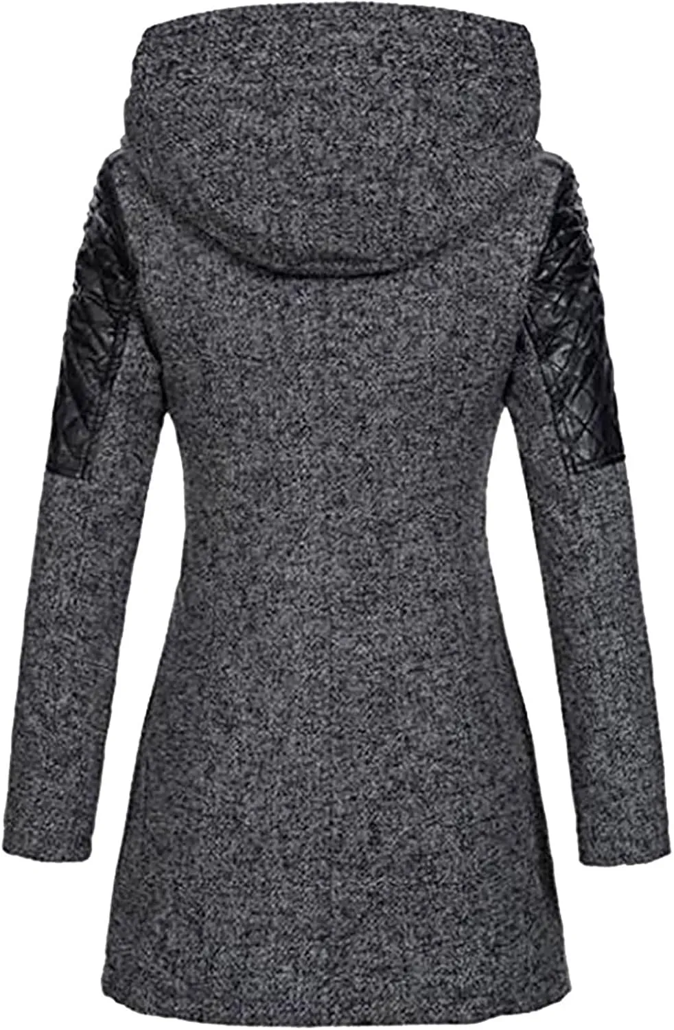 Winter Jackets for Women Wool Blend Patchwork Pea Coats Long Sleeve Zip Up Hooded Fleece Warm Overcoat with Pockets