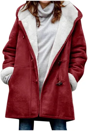 Winter Sherpa Lined Coats for Women Plus Size Button Down Fleece Hooded Jacket Trendy Fuzzy Thermal Thick Outwear