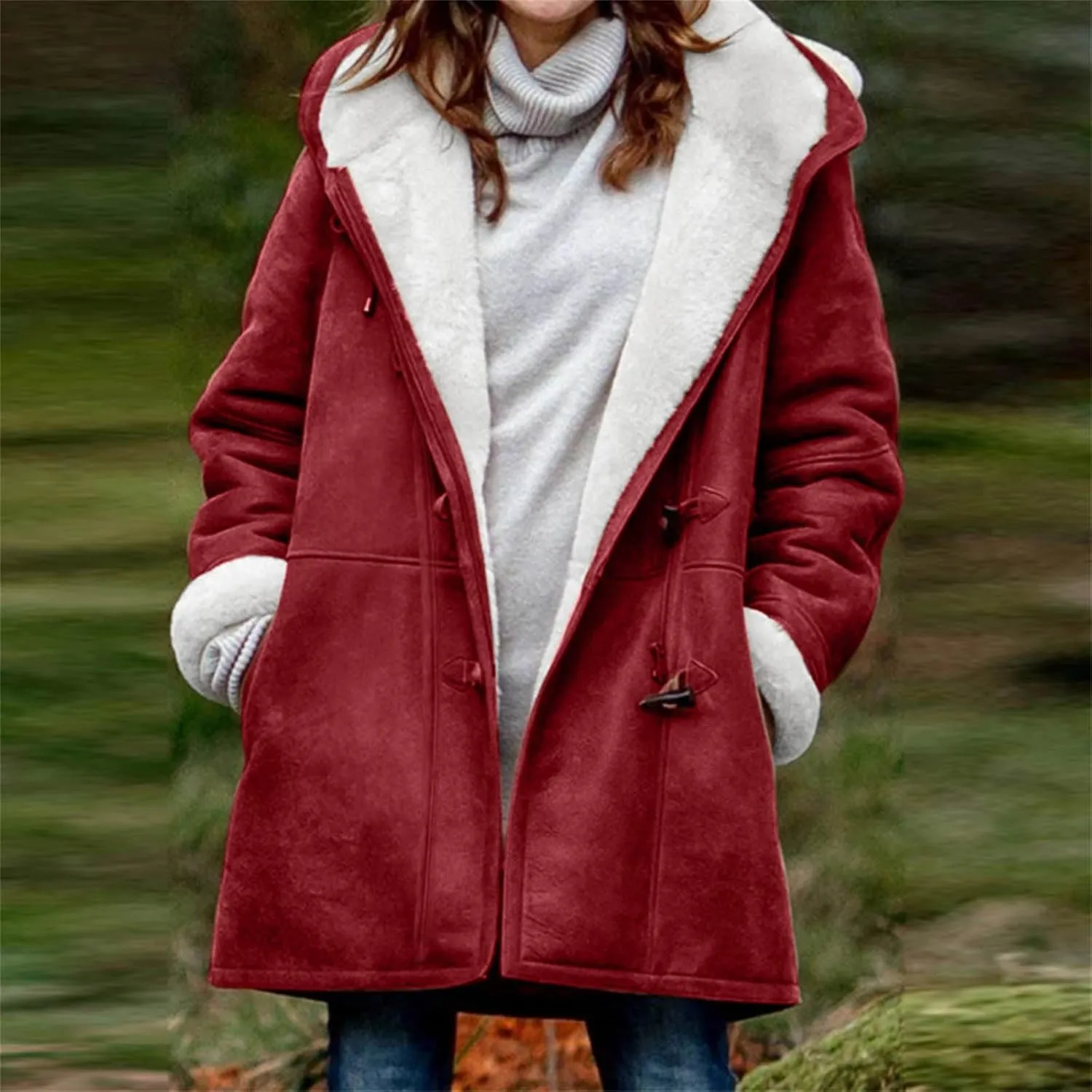 Winter Sherpa Lined Coats for Women Plus Size Button Down Fleece Hooded Jacket Trendy Fuzzy Thermal Thick Outwear