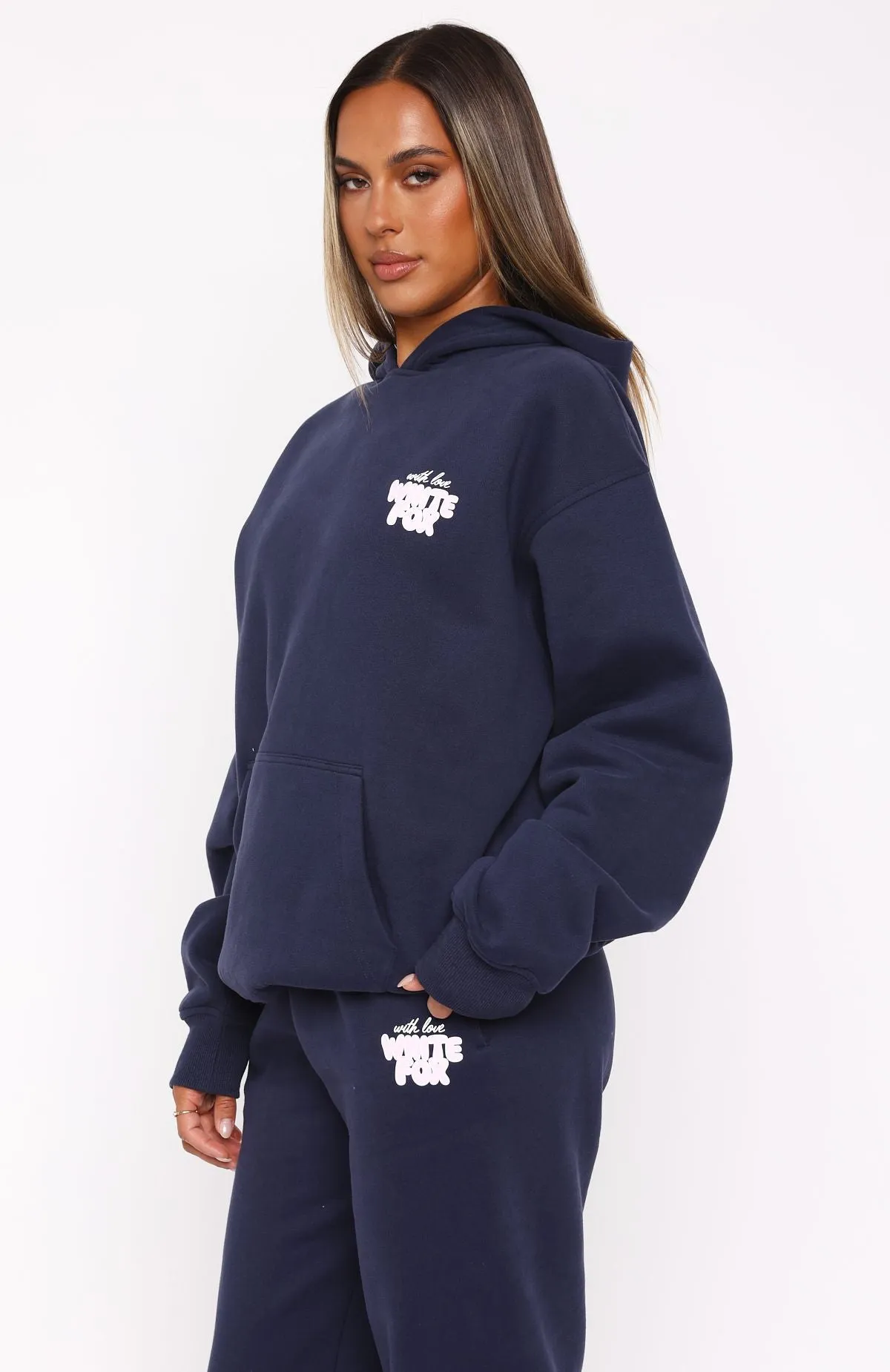 Tailored Silhouette FadeResistant With Love Always Oversized Hoodie Navy