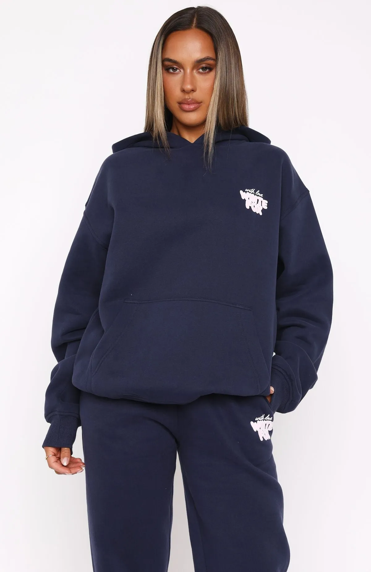 With Love Always Oversized Hoodie Navy Colorfast Clothing Lightweight Thermal Insulation