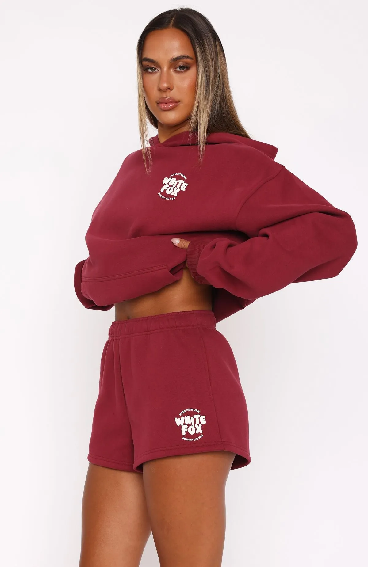 Seamless Circular Knit With Love For You Lounge Shorts Burgundy