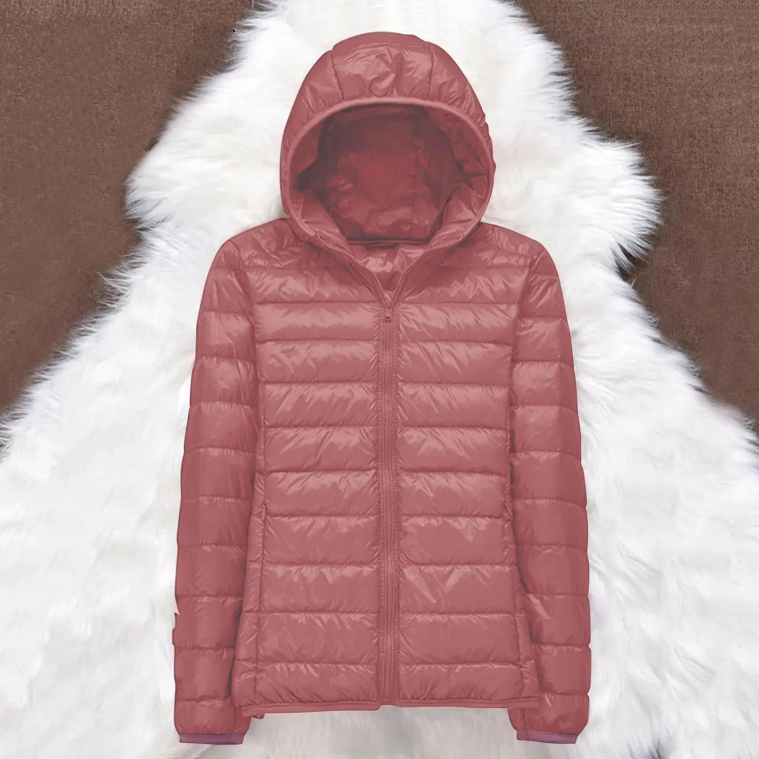 Women 2024 Winter Quilted Puffer Coat Long Sleeve Hooded Waterproof Outwear Lightweight Warm Fit Overcoat Outdoor Suits