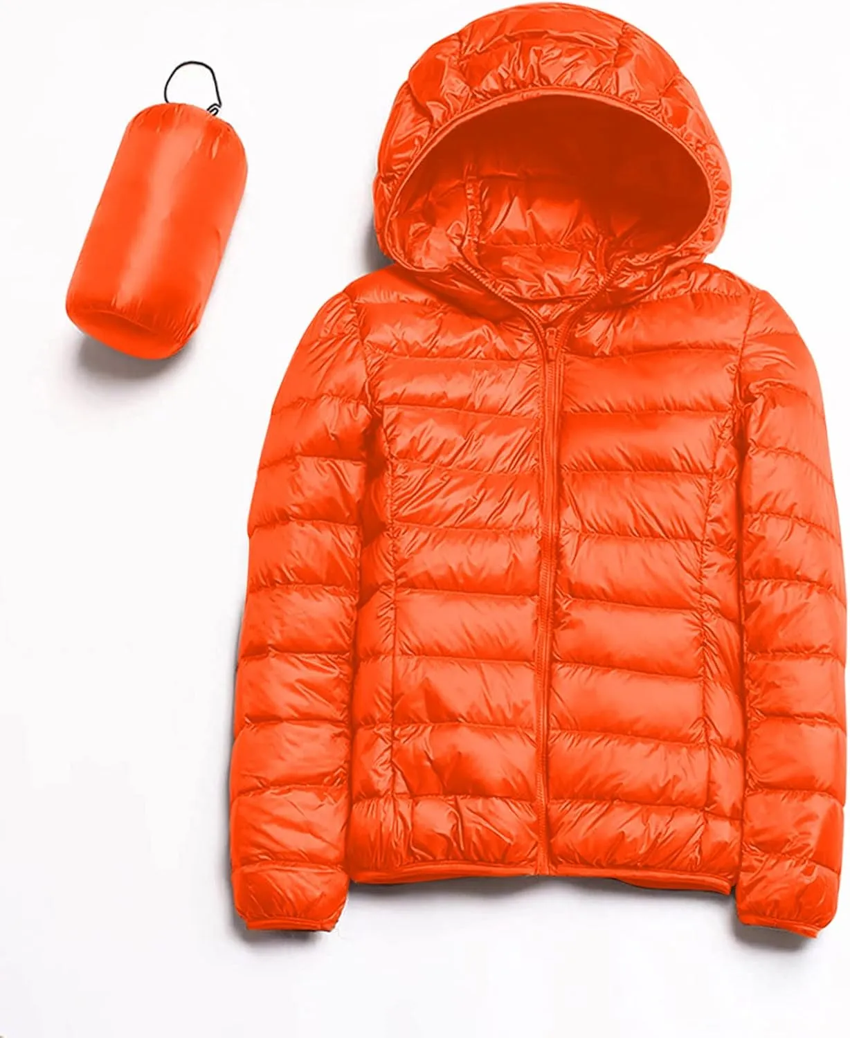 Women 2024 Winter Quilted Puffer Coat Long Sleeve Hooded Waterproof Outwear Lightweight Warm Fit Overcoat Outdoor Suits