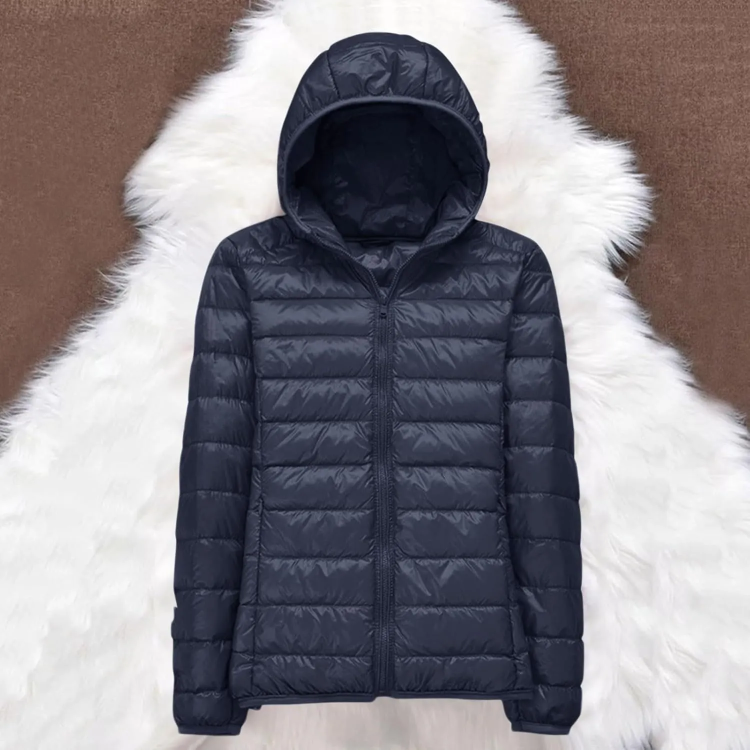 Women 2024 Winter Quilted Puffer Coat Long Sleeve Hooded Waterproof Outwear Lightweight Warm Fit Overcoat Outdoor Suits