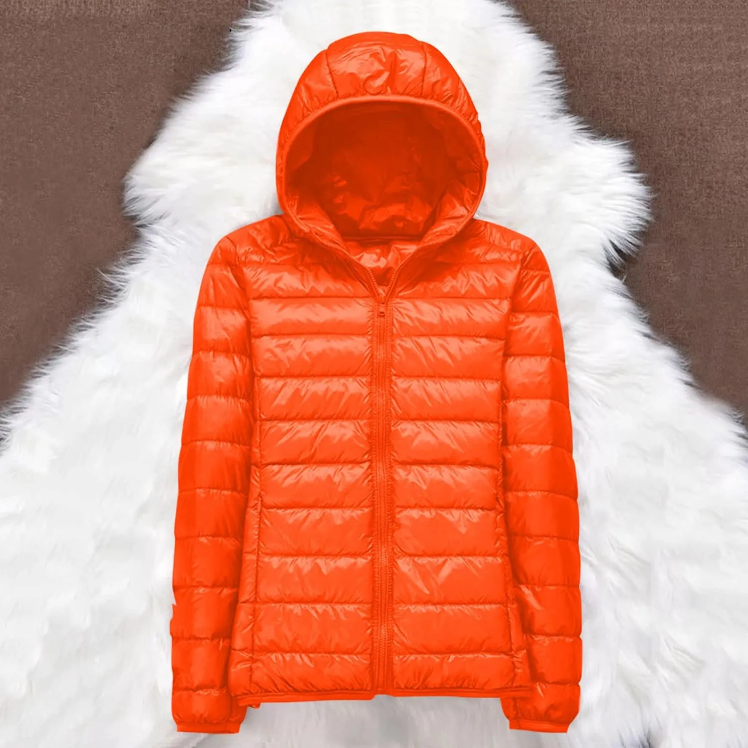Women 2024 Winter Quilted Puffer Coat Long Sleeve Hooded Waterproof Outwear Lightweight Warm Fit Overcoat Outdoor Suits