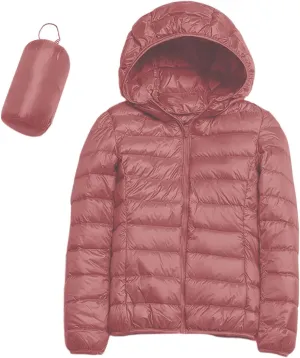 Women 2024 Winter Quilted Puffer Coat Long Sleeve Hooded Waterproof Outwear Lightweight Warm Fit Overcoat Outdoor Suits