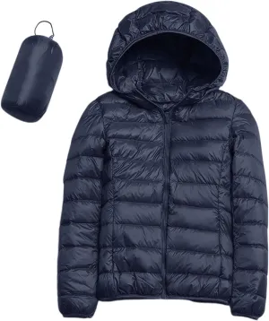 Women 2024 Winter Quilted Puffer Coat Long Sleeve Hooded Waterproof Outwear Lightweight Warm Fit Overcoat Outdoor Suits