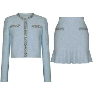 Women Knit Cardigan Jacket   Short Skirt Two Pieces Skirt Suit