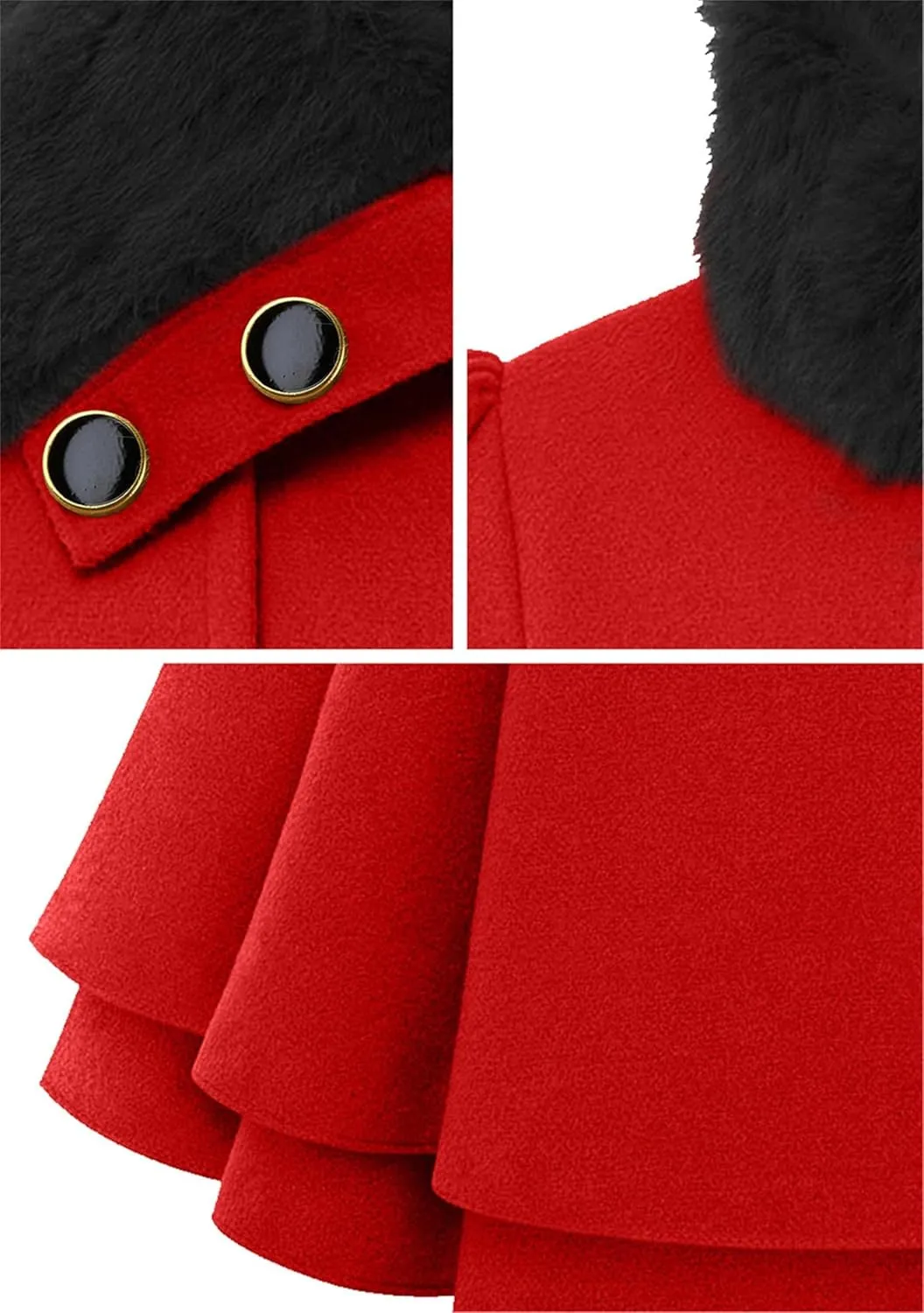 Women Lapel Faux Fur Collar Jacket Solid Color Long Sleeve Peacoats Double Breasted Wool Blend Casual Trench Coat