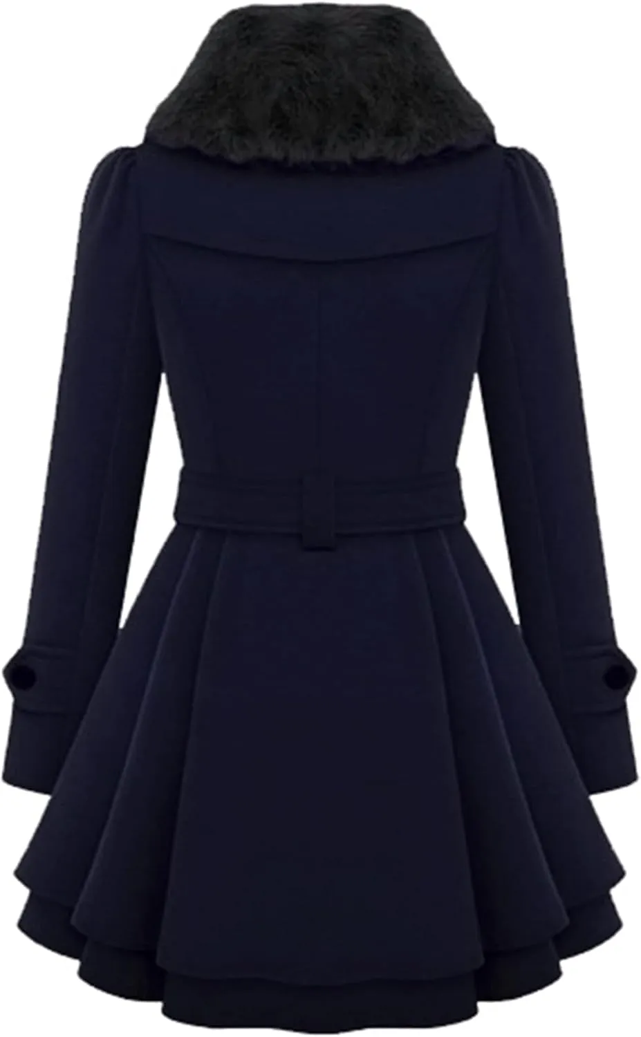Women Lapel Faux Fur Collar Jacket Solid Color Long Sleeve Peacoats Double Breasted Wool Blend Casual Trench Coat