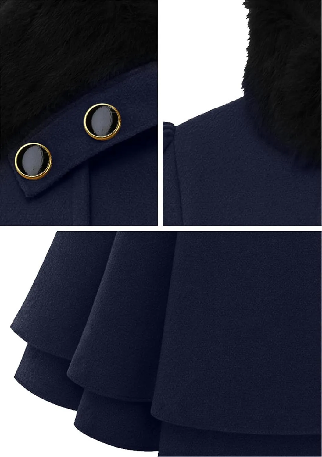Women Lapel Faux Fur Collar Jacket Solid Color Long Sleeve Peacoats Double Breasted Wool Blend Casual Trench Coat