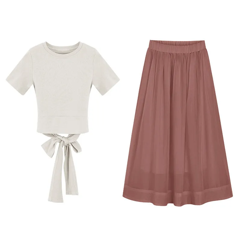 Women Sets Elegant Two-Piece Chiffon Young Look Western Slim-Look Skirt