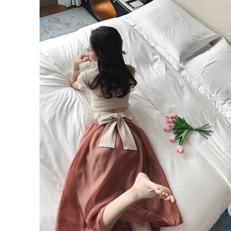 Women Sets Elegant Two-Piece Chiffon Young Look Western Slim-Look Skirt