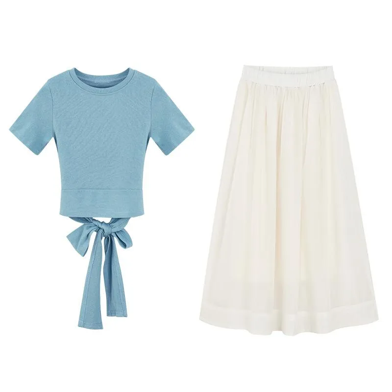 Women Sets Elegant Two-Piece Chiffon Young Look Western Slim-Look Skirt