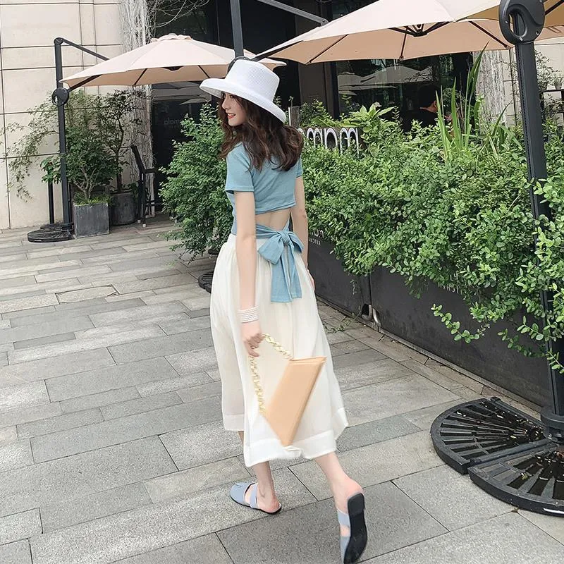 Women Sets Elegant Two-Piece Chiffon Young Look Western Slim-Look Skirt