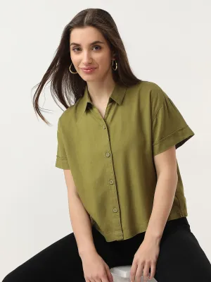 Women Slim Fit Avocado Crop Shirt