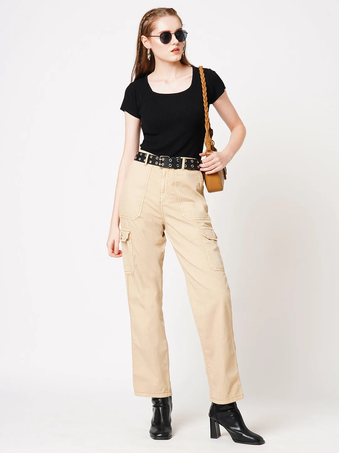 Women Solid Square-Neck Top
