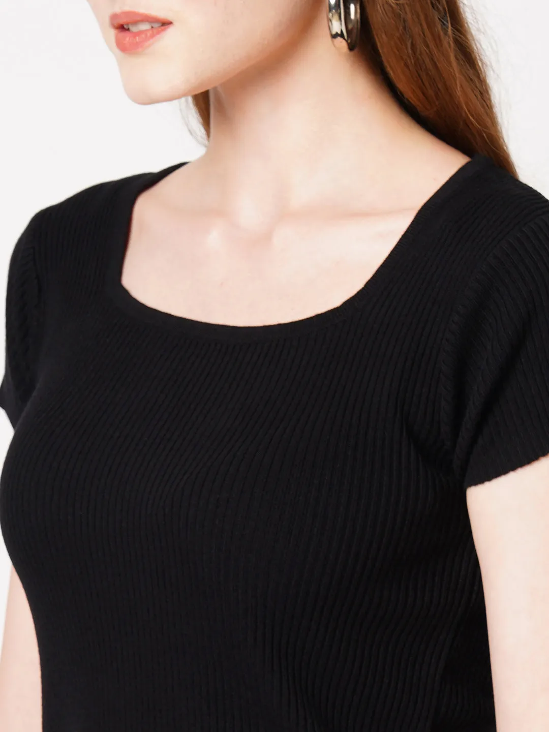Women Solid Square-Neck Top