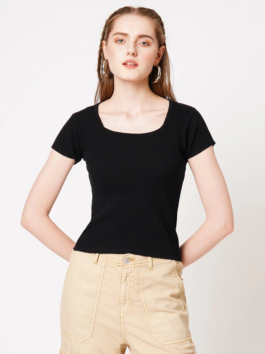 Women Solid Square-Neck Top