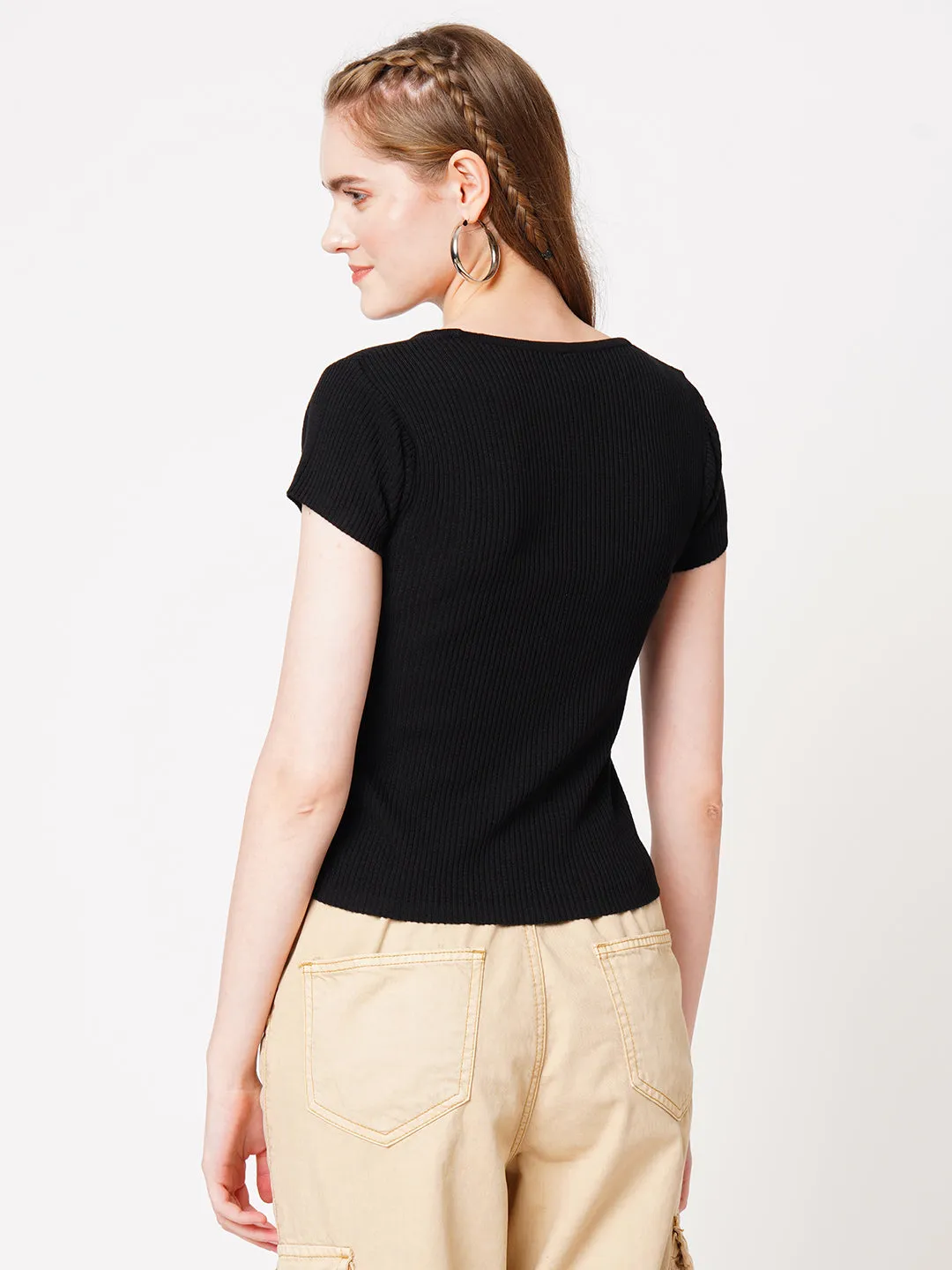 Women Solid Square-Neck Top