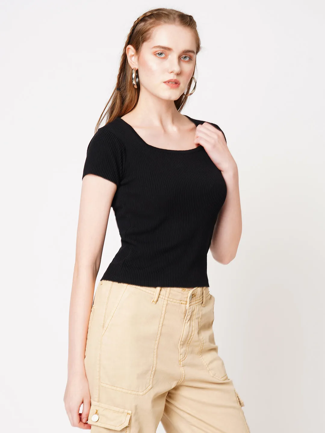 Women Solid Square-Neck Top