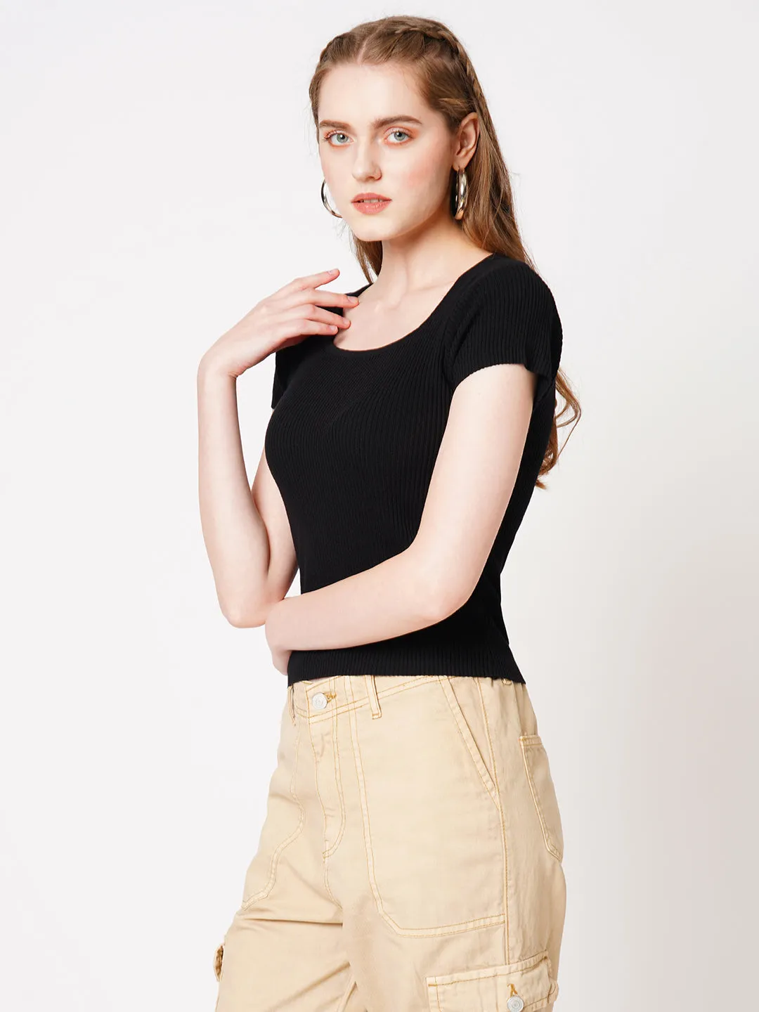 Women Solid Square-Neck Top