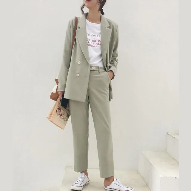 Women Suit Pants, Vintage Double Breast Trouser Suit